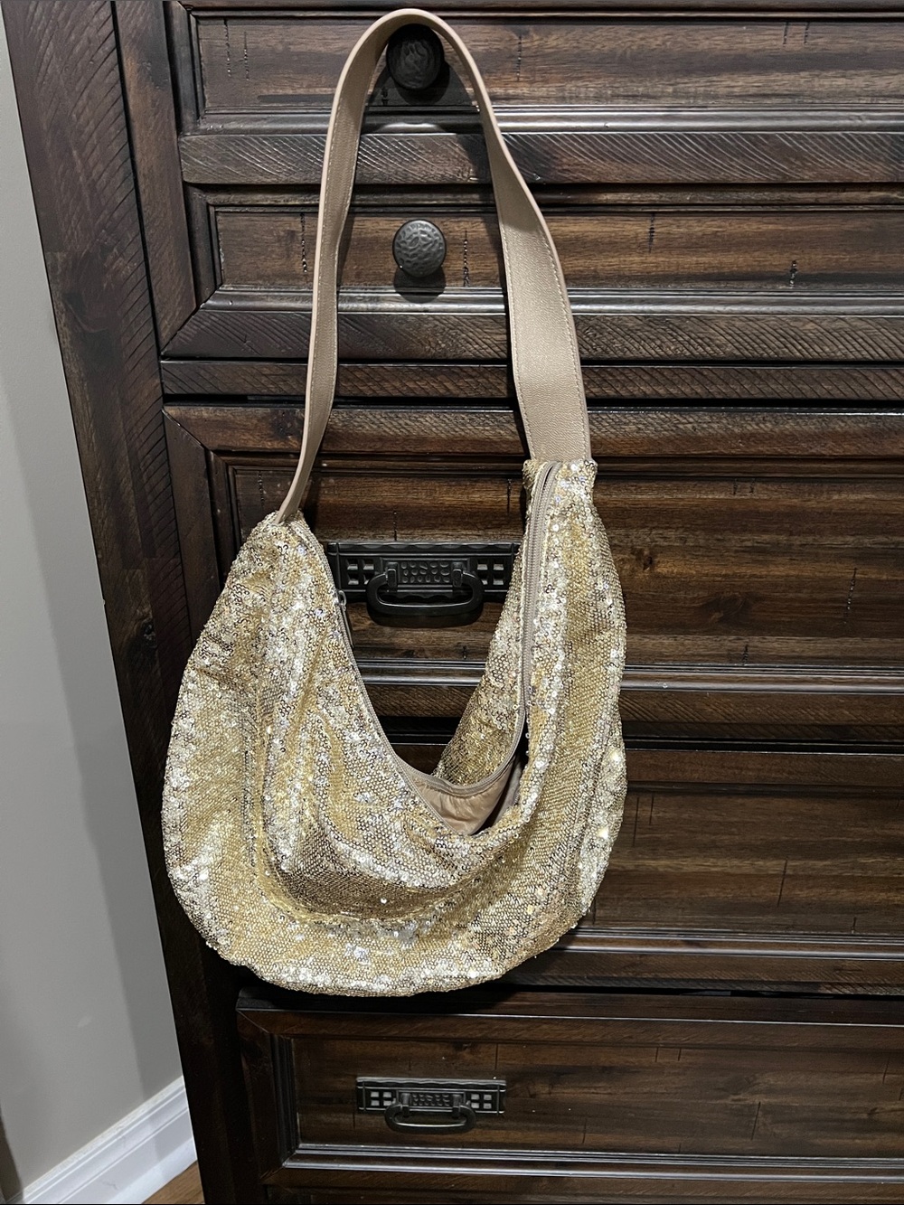 Y2K Gold Sequin Hobo Shoulder Bag